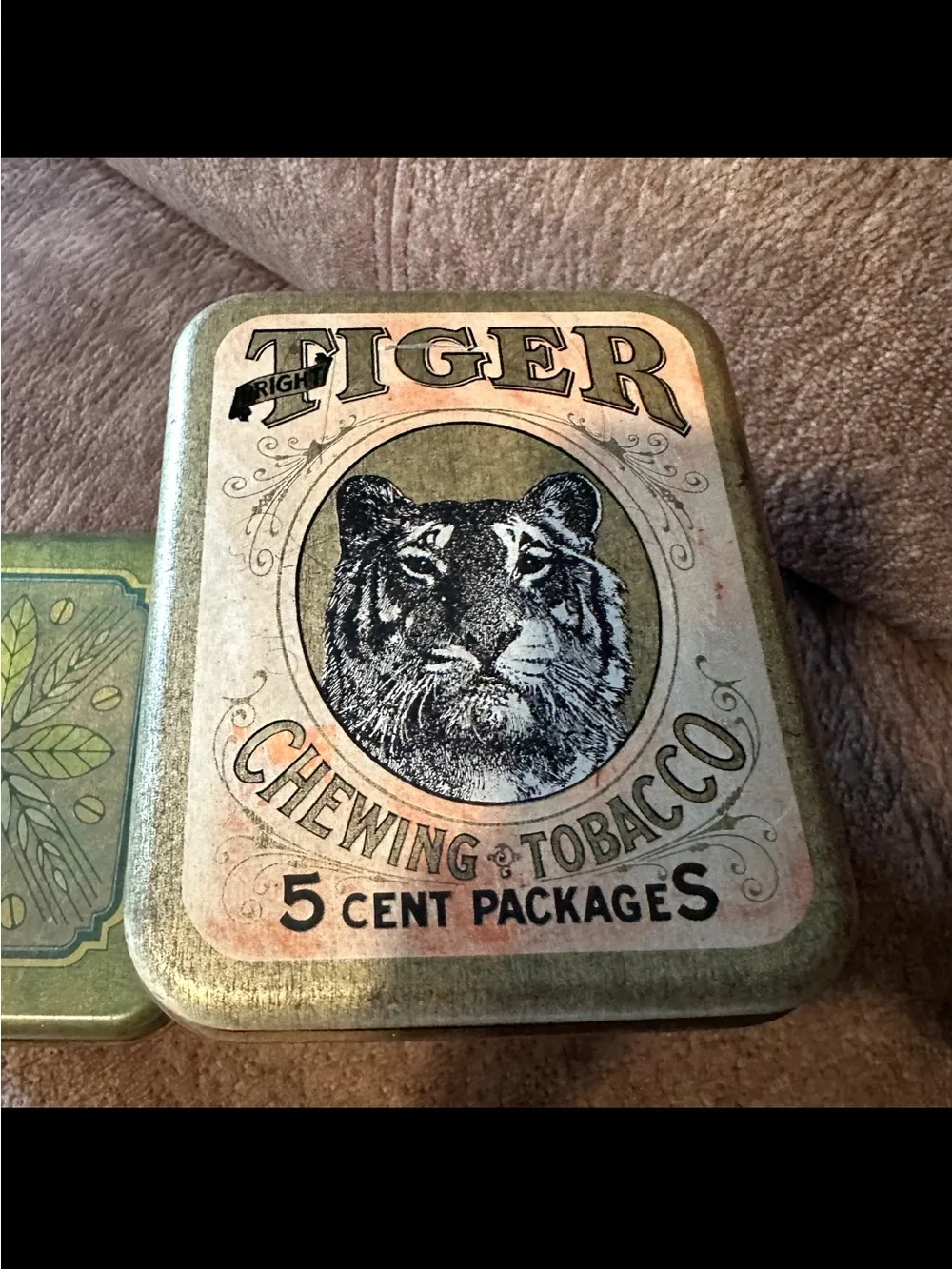 Vintage Bright Tiger Chewing Tobacco & New Dawn Colombian Coffee Tin Canisters